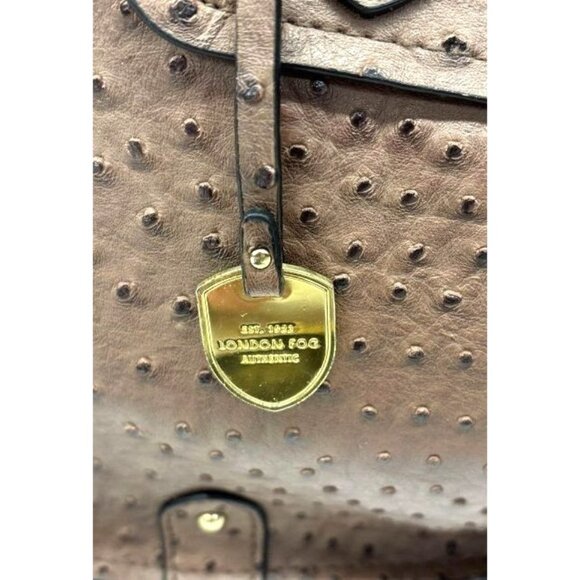 London Fog Brown Ostrich‎ Embossed Satchel Handbag With Shoulder Strap - Picture 5 of 5